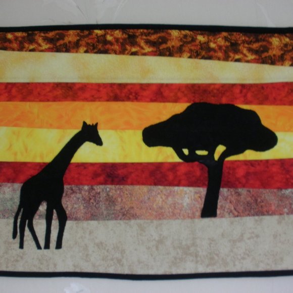 Handmade Quilted Wall Hanging African Serengeti Giraffe & Tree Wall Art - Picture 6 of 14